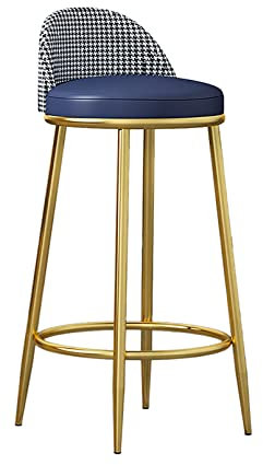 Blauer Barhocker aus PU-Leder mit Fußstütze für Küche und Zuhause, goldfarbene Metallbeine, 75 cm Sitzhöhe