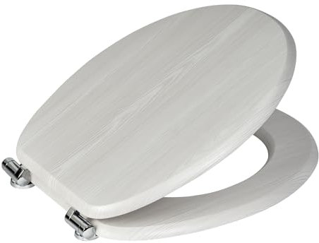 Showerdrape White Oak Wood Effect Toilet Seat - Soft Close Chrome Hinges Comfortable Easy to Clean and Install with Universal Fittings Norfolk