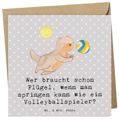 Mr. & Mrs. Panda Glückwunschkarte Volleyball Sprung - Geschenk, Gemeinschaft, Teamarbeit, Sport, Sportler, Grußkarte, doppelkarte, anlasskarte, Freizeitspieler, Geschenke, Wettkampfsport, faltkarte