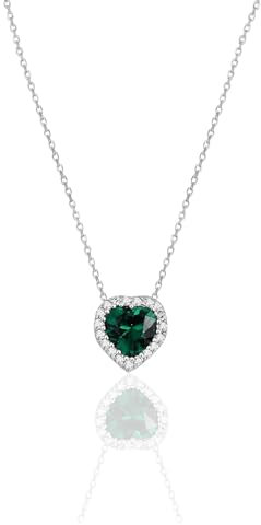 Einzelstück® Halskette mit Herz Anhänger 925 Silber I Zirkonia Herz Kristall I Silberkette Collier L'amour (Grünes Herz Silber Kette)