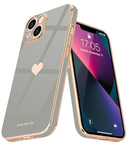 Teageo Hülle für iPhone 13 Stoßfest Frau Herzmuster, TitanGrau | Mädchen Stilvoll Galvanisierte Schutzhülle Weich TPU Phone Case