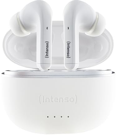 Intenso Buds Plus - Cuffie TWS True Wireless T312AE con cancellazione attiva del rumore, ENC, Bluetooth e fino a 25 ore di riproduzione musicale, colore: Bianco
