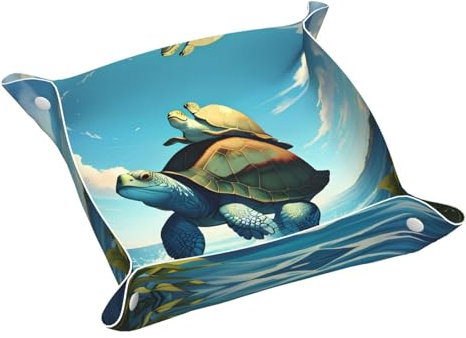 Bandeja de tocador, bandeja de piel de PVC para viajes, organizador de viaje pequeño para llaves, carteras, relojes, monedas (patrón de mar de tortuga)