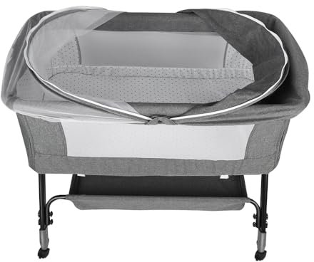 Berceau Cododo avec Matelas et Moustiquaire, Maille Respirante, Moustiquaire, 2 in 1 Lit Bébé Cododo pour Les Bébés de 0 à 36 Mois Pliable -104*52*100-110 cm (4 niveaux de hauteur) - gris lin