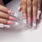 GlamRays Press On Nails Long With White 3D Bow Flowers Rhinestone Designs French Acrylic Glue Stick On Pack of 24