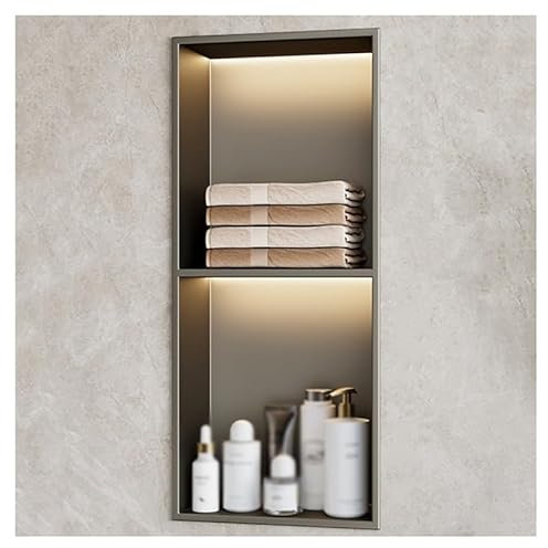 ZCFLWR Nicchia da Parete in Acciaio Inossidabile, nicchia da Doccia incassata con Luce a LED, mensola Organizer Impermeabile per riporre Oggetti in Bagno, Senza Bisogno di Piastrelle (Grigio, 70x28