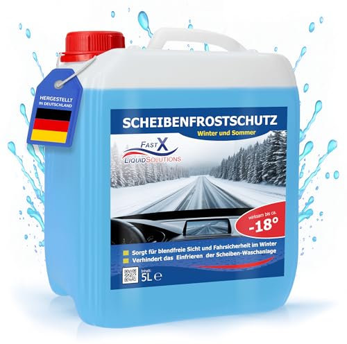 FAST X Scheibenfrostschutz/Scheibenwischwasser für Auto/LKW– 5 Liter Kanister– Winter und Sommer – Schutz bis -18°C (5 Liter)