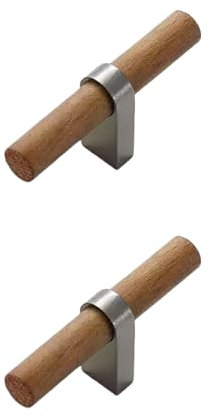 2 Stück Möbelgriffe Holz Schubladengriffe mit Schrauben Holzgriffe Schrankgriffe Küchenschrank Griffe Kleiderschrank Griff für Schränke,Küchen,Möbel (Single Hole,Silver)