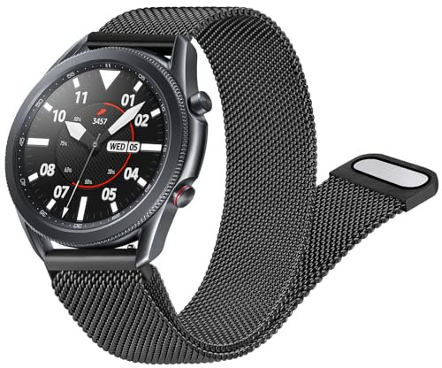 Bracelet Compatible avec Samsung Galaxy Watch 3 45mm/Galaxy Watch 46mm/Huawei GT 2 46mm, 22mm Bracelet en Acier Inoxydable Tissé pour Samsung Gear S3 Frontier pour Hommes Femmes (Noir)