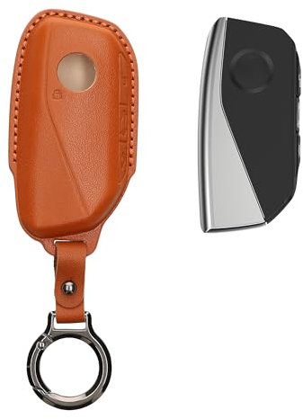 kwmobile Accessoire Clef de Voiture Compatible avec BMW 4-Boutons X7 X1 U11 IX ix1 Série 7 G07 I7 Clé de Voiture Coque - Coque clé de Voiture en Cuir véritable avec Porte-clés - Marron