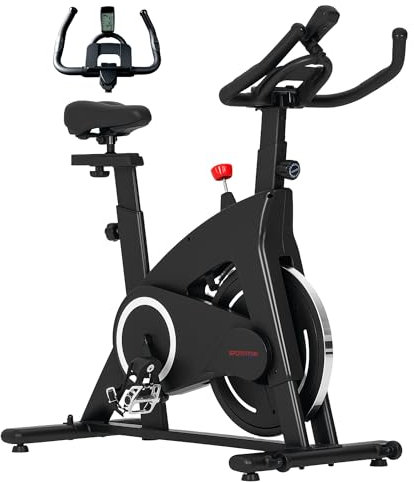SPORTNOW Cyclette da Casa con Resistenza Magnetica, Fitness Cyclette da Camera Professionale con Manubrio e Sella Regolabile, Porta Tablet, Monitor LCD, Sensore Pulsazioni, Volano 10kg e Ruote, Nero