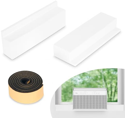 NEAGLORY Insulation Foam Block 2 Pack, for Window Air Conditioner Side with Foam Strip, Stop Cold Drafts Air Leak, Compatible with Midea and Danby Insulation Panels Window Seal Kit, White