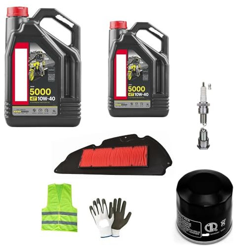 COMPATIBILE CON PIAGGIO BEVERLY 300 i.e. KIT TAGLIANDO PER SCOOTER 2 LITRI DI OLIO 10W40 5000 4T TECNOLOGIA HC-TECH+FILTRO OLIO+FILTRO ARIA+CANDELA