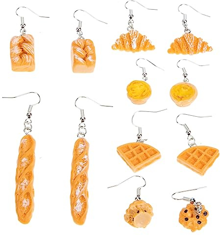 Brot Hängeohrringe 6 Paar aus Kunstharz für Damen und Mädchen | Leichtes Mix And Styling, Simulation Brot Optik, für Ohrlöcher, Halloween Feier, Weihnachten Mottoparty Zufälliger Stil