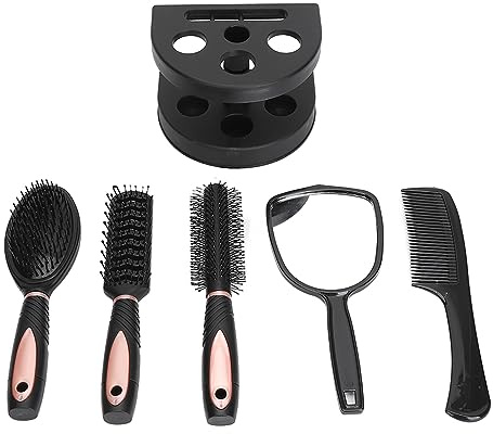Ensemble de Brosse à Cheveux Multi-fonctionnalités 5 Pcs avec Miroir et Support - Paddle Détangle Coiffe de Style pour Cheveux Humides/Secs, Extensions et Perruques - Portable Pratique, Conception