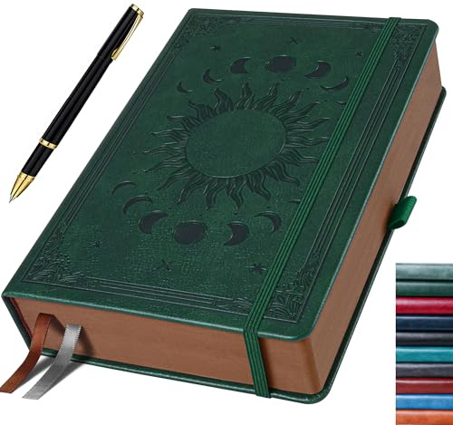 HwxBen Diario A5 con penna, 360 pagine, carta 100 g/m², tasca interna, ideale per appunti scuola ufficio, idea regalo – Verde Scuro
