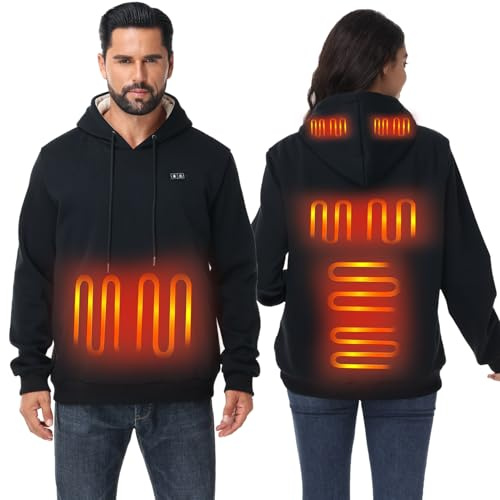 Loowoko Beheizbarer hoodie unisex Mit Power bank 10000 mAh,3 Temperaturstufen + 6 Heizzonen, Waschbar, Beheizter hoodie Für Arbeit im Freien, Motorrad, Spaziergang & Gassi XXL