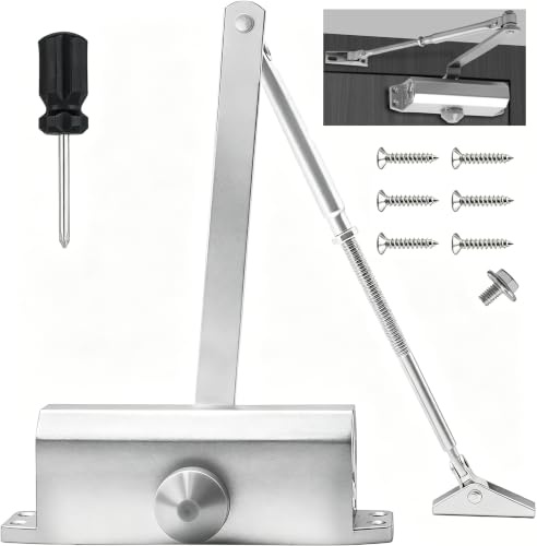 COEWUR Türschließer mit Feststellfunktion Türgewicht 60-85KG Groß Automatischer Türschließer Hydraulisch Türschliesser für Schwere Innentüren Haustüren Lagerhallen Türbreite bis 1200MM (Silber)