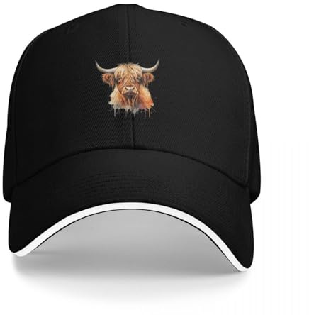 UKHQFED Klassische vielseitige Baseballmütze Highland Cattle Cow Langhaarig Aquarell Luxus Frau Mütze Papa Hut Snap Back Hut Frauen Mützen Herren PLeisure Sportgeschenke