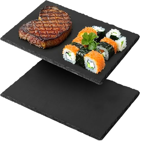 2er Set Schieferplatte Servierplatte–Rechteckige Schieferplatten für Buffet, Käse, Sushi & Dekoration Beschriftbare Steinplatten Ideal für Hochzeiten Feiern und tägliche Verwendung (XL)30*20cm