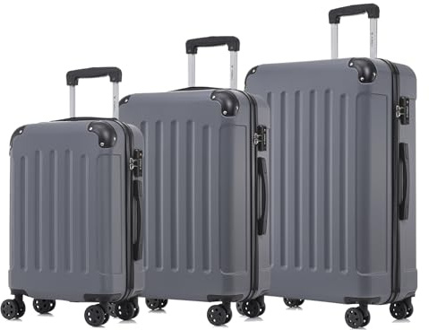 YONSLY Premium Reisekoffer TSA-Schloss,YKK-Reißverschluss Hartschalen-Koffer Trolley Kabinenkoffer Rollkoffer Suitcase Handgepäck 4 Rollen (Grau, M-L-XL-Set)