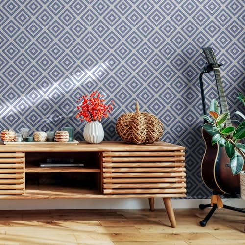 Papier Adhesif pour Meuble Bleu Géométrique Rouleau Adhesif pour Meuble PVC Waterproof Facile à Appliquer Sans Colle Papier Peint Autocollant pour Salon Chambre 45x300 cm/ 1 rouleau