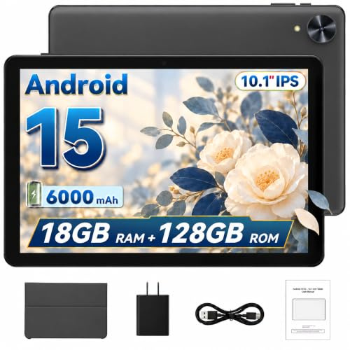 Keoaxll 10,1-Zoll-Tablet, Android 15, 18 GB (6+12) RAM, 128 GB ROM, Android-Tablet 1280 × 800 HD, 5G-WLAN, BT5, 5 MP + 2 MP Dual-Kamera, 6000-mAh-Akku, Grau