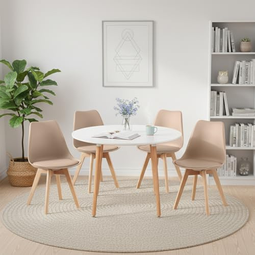 H.J WeDoo Esstisch mit 4 Stühle Essgrupp Holztisch und Khaki Skandinavisches Stuhl Esstisch Set für Esszimmer Küche 100cm