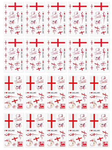 20 PCS World Cup Football 2026 England Flag Theme Temporary Tattoo Transfer Stickers St Georges Flag Football Remembrance Day Decorations Two Styles for Fans Sports Teams and Families Supporters