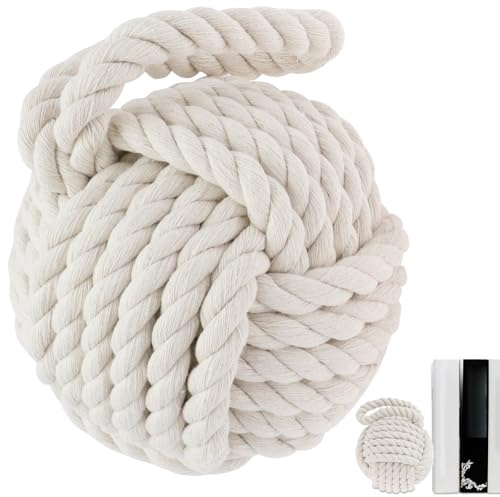 Rope Knot Door Stop with Handle, 3LB Nautical Rope Brown Monkey's Fist Doorstop Weighted Interior Round Doorstop Sailor Knot for Door and Window