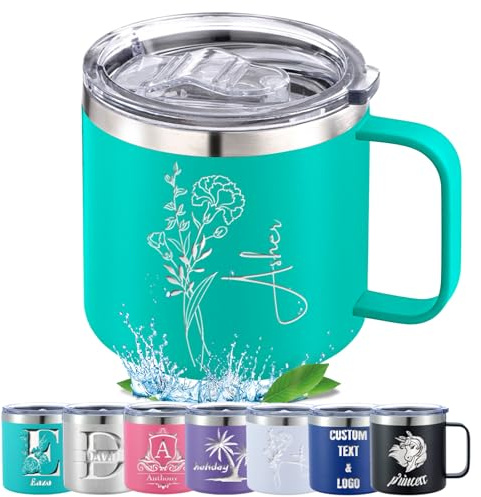 Tasse isotherme personnalisée avec logo et texte initial de nom 355 ml & 40 cl, tasse en acier inoxydable personnalisée avec couvercle, gobelet isotherme à double paroi sous vide pour café et thé