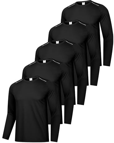 Holure 3 or 5 Pack Mens Workout Running Shirts, Dry Fit Moisture Wicking Top, Gym Athletic Long Sleeve Shirts with Reflective, Flatlock Seams