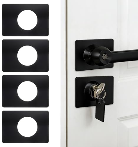 PATIKIL 4 Pcs Door Lock Repair Plate, for 2-3/16 Hole Dia, Black | Stainless Steel Door Knob Reinforcement Plate Handle Fixing Filler Repair Backplate,for Front Entry Bedroom Home