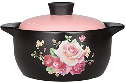 FGSHDBCU Cazuela Cazuela De Barro Pequeña Cazuela De Cerámica Binaural con Tapa Utensilios De Cocina Decoración De Flores Olla De Barro Resistencia A Altas Temperaturas (Rosa 2,8 L)