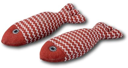 Fackelmann Our Pets Katzenspielzeug – 2-teilig, 20 cm, Fisch aus Baumwolle in Erdrot – Spielzeug für Katzen jeden Alters, Reinigung per Hand