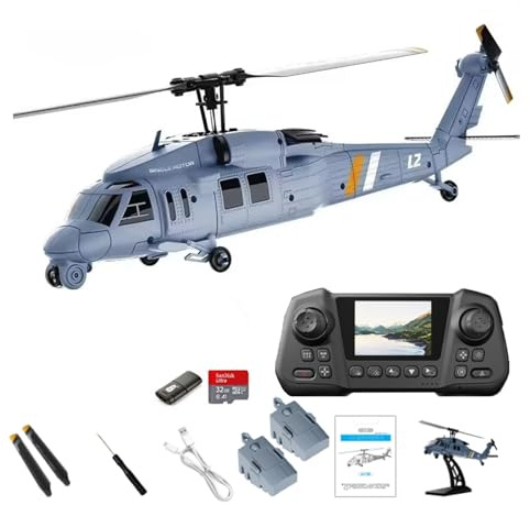YGWXYYZJ Elicottero RC Black Hawk Brushless 4CH elicottero radiocomandato intelligente con display HD integrato e GPS a flusso ottico per adulti 2 batterie