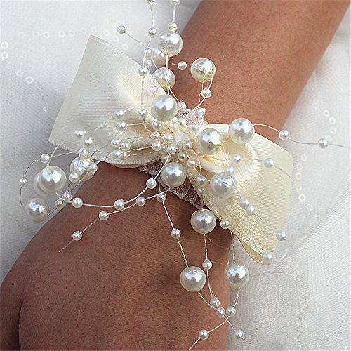 Fouriding Elfenbein Blumenarmband Hand Rose Blumen Armband Handgelenk Corsage Armreif Wrist Flower Blume für Hochzeiten für Braut Brautjungfer Mädchen Hochzeit Prom Party