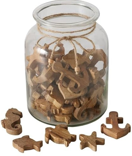 RiloStore 5 STK Maritime Figuren 6x5cm Holz Fisch Anker Seestern Schildkröte Seepferdchen Tischschmuck b494 Tischdeko Kommunion Konfirmation Maritime Deko Ostsee Nordsee Taufe Holzfisch Deko Fische