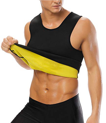 Caidi - Canottiera dimagrante da uomo, per la sudorazione e la perdita di peso, senza chiusura lampo, la combustione dei grassi, cintura addominale dimagrante L Nero