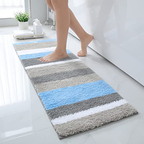 Homaxy rutschfest Badezimmerteppich Weich Hochflor Mikrofaser Badematte Saugfähige Badteppiche Waschbar Badvorleger – 40 x 120 cm, Blau/Grau
