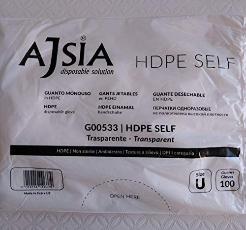 Ajsia Guanti Polietilene HDPE Confezione 100 Pezzi Senza Polvere