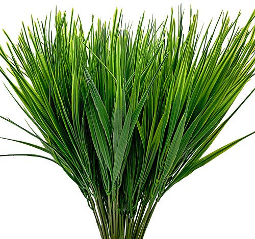 Aisamco 8 Piezas de plástico sintético Trigo Hierba Plantas Artificiales al Aire Libre Falsos arbustos de plástico Verde para Exterior Jardín Interior Oficina Oficina Veranda Decoración de la Boda