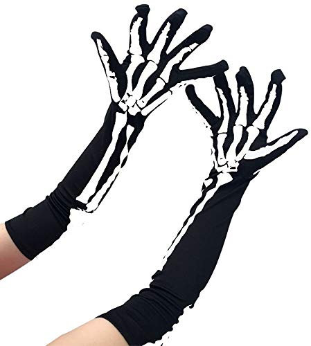 Aeromdale Lange Skelett-Handschuhe Totenkopf Knochen Geist Handschuhe Halloween Cosplay Kostüm Zubehör für Erwachsene Mode 1 Paar