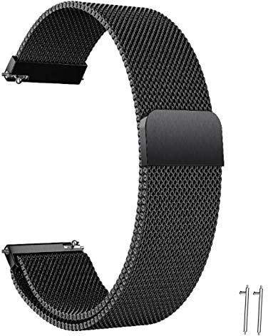 beifon Edelstahl Uhrenarmband Mesh 20mm/22mm Gold/Silber/Schwarz Ersatz Metall Armband Edelstahlarmband mit Magnetverschluss Smartwatch Schnellverschluss Watch Uhren Ersatzband (Schwarz, 20mm)