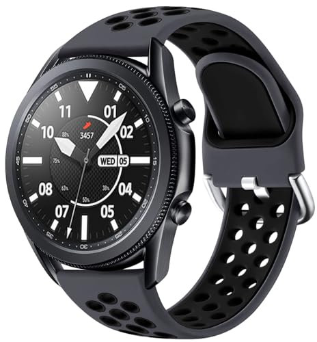 JUVEL Kompatibel mit Samsung Galaxy Watch 3 Armband 45mm/Galaxy Watch Armband 46mm, 22mm Sport Silikon Armband Atmungsaktive Ersatzarmbänder für Huawei Watch GT/GT2 46mm, Groß, Kohleschwarz