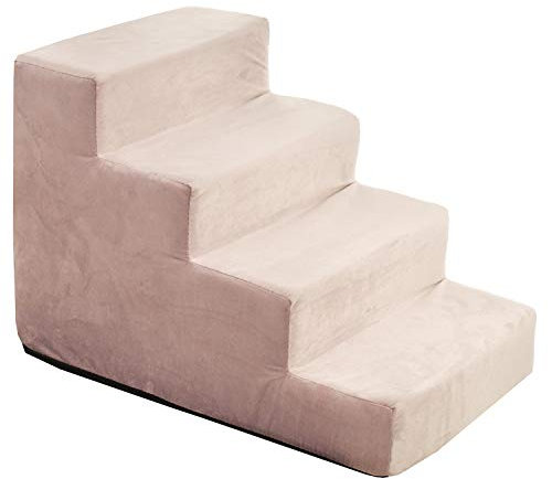 BOUTIQUE ZOO Hundetreppe 40 cm hoch | Katzentreppe Haustiertreppe | 4 Stufen | Hunde Katzen Haustier | für Bett und Auto | Trepp für kleine Hund | Samtstoff | Farbe: Velvet: Rosa