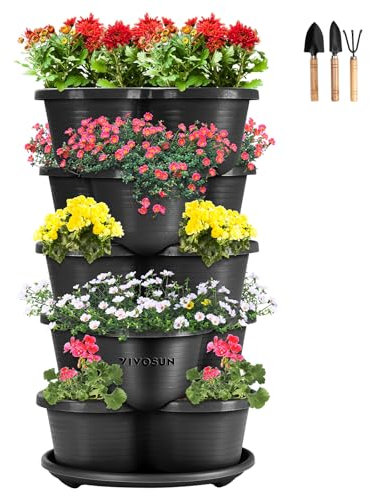 VIVOSUN Maceta vertical apilable de 5 niveles para fresas, flores, hierbas, verduras, color negro