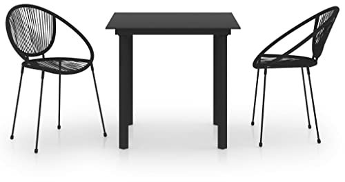 vidaXL Gartenmöbel Set 3-TLG. Stapelbar Sitzgruppe Gartengarnitur Gartenset Sitzgarnitur Tisch Stühle Gartentisch PVC Rattan Schwarz