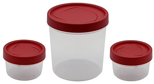 Gariella 3er Vorrats-dose mit Deckel Set Frischhalte-dose Aufbewahrungs-dose Müsli-Dose Gewürz-dose Aufbewahrung rund Kunststoff BPA-frei rot
