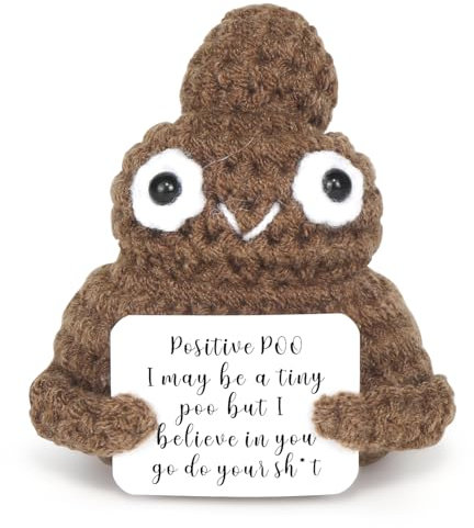Poupée de caca positive, mini peluche de poche, jouet de caca avec carte d'énergie d'encouragement, poupée de caca laine tricotée créative, cadeau pour anniversaire Noël adieu motivation inspiration